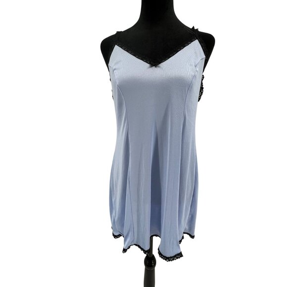 Delicates Slip Dress Women Size M Blue Black Lace Trim Bow Coquette Sexy Vintage - Picture 3 of 6